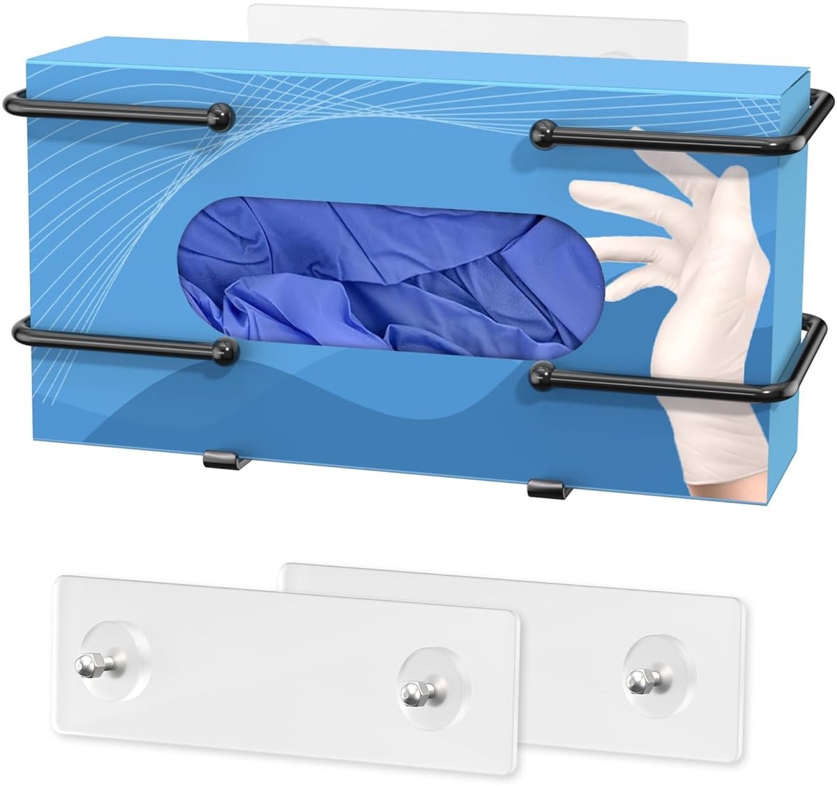 Zelfklevende metalen wanddispenser voor handschoenen, tissues en kleine opbergitems - Handige organizer in zwart voor latex- en rubberhandschoenen