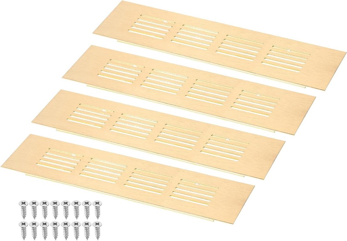 Ventilatierooster Set - Luchtuitlaat Roosters - Ventilatie Verbeteren - Antislip Groefontwerp - 200 x 50 mm - Goud