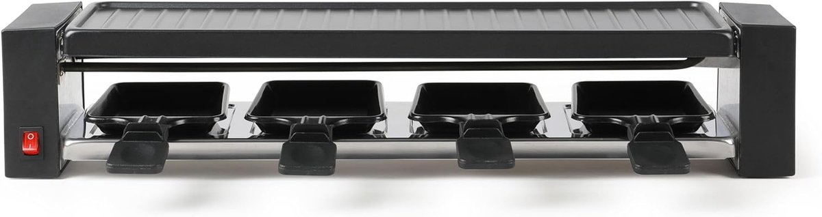 Racletteapparaat voor 4 Elektrisch gourmetstel Gezellig eten Afneembare grillplaat 42 x 11 cm Zwart