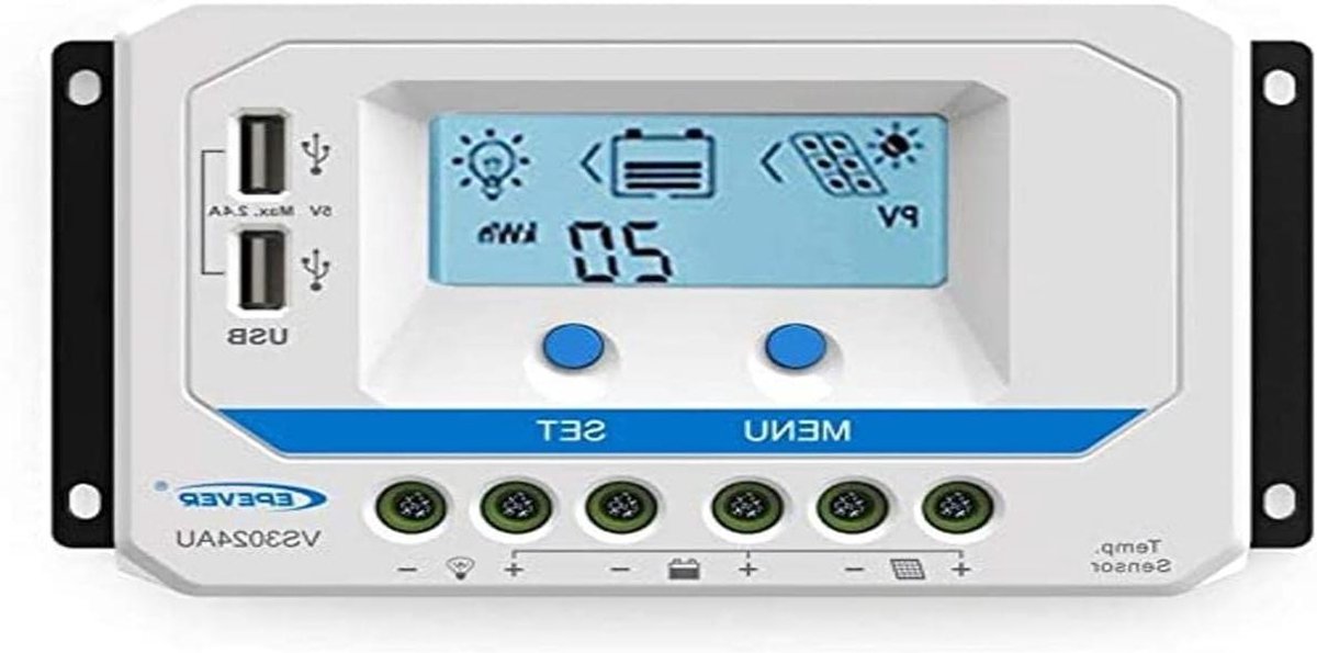 PWM Laadregelaar - Zonnecontroller - Energie Beheer - LCD Display - 30A 12V/24V - Zwart