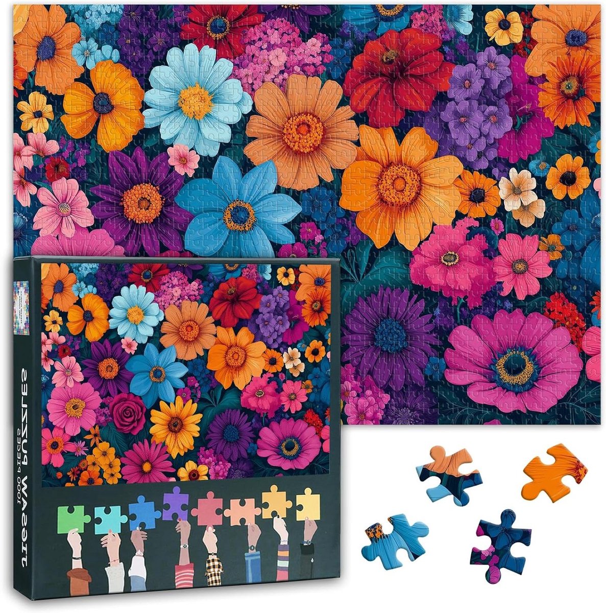 Bloemenpuzzels Volwassenen - Legpuzzel 1000 - Ontspanning Thuis - Heldere Kleuren - 50 x 70 cm - Bloemen