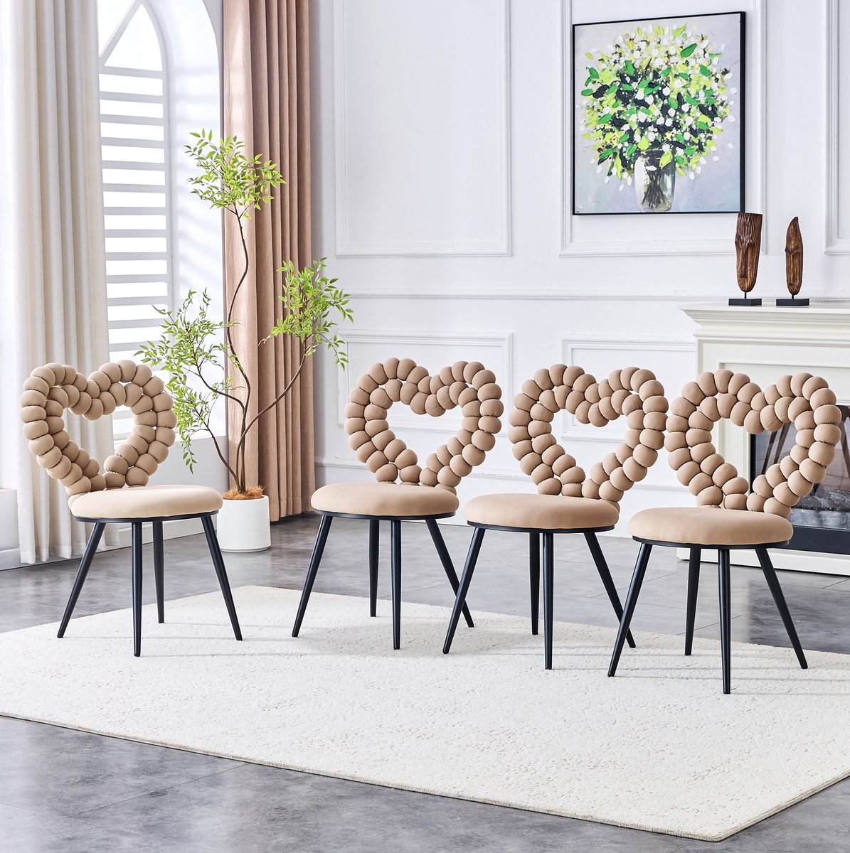 DESMIU Eetkamerstoel - Set Van 2 - Hartvormige Open Rugleuning En Zachte Velvet Zitting - Voor Eetkamer En Woonruimte - Metaal Camel