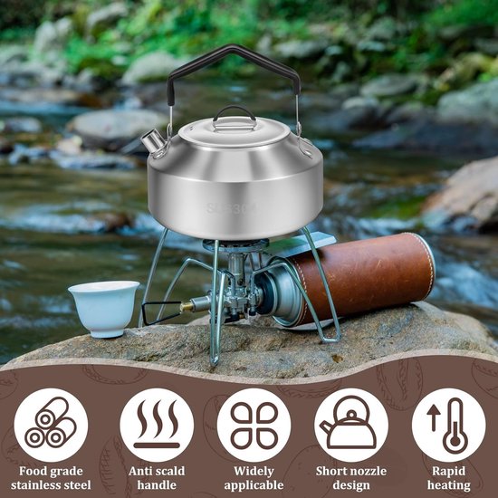 Waterkoker Outdoor - Camping Ketel - Koffie en Thee - Anti-scald handvat - 1 Liter - Zilver — afbeelding 2