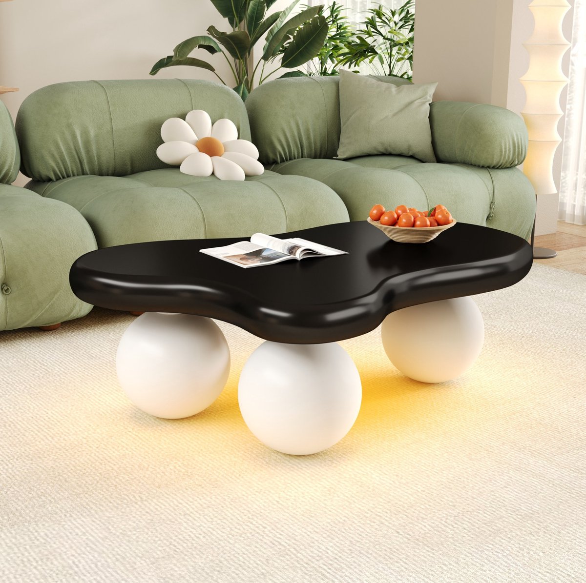 HAUSS SPOLE Salontafel - Wolkvormig Design Met Ledverlichting En 16 Lichtkleuren - Voor Woonkamer Of Kinderkamer - MDF - 95x62,5x32 Cm - Zwart Wit
