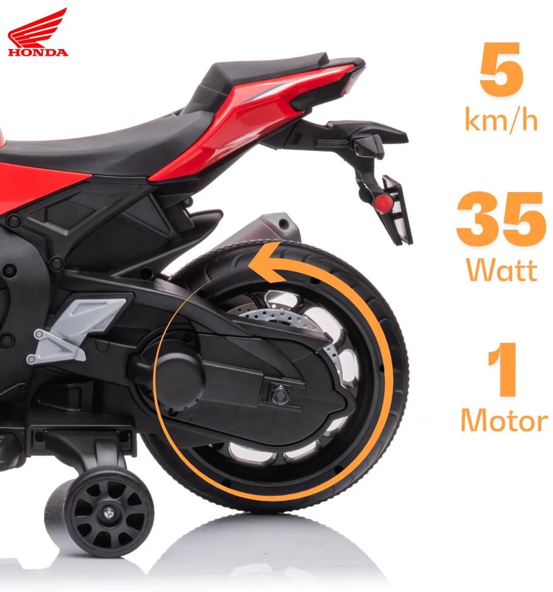 Honda CBR 1000RR Full Option Elektrische Kindermotor 2 tot 5 jaar – Officieel Gelicentieerde Motor met LED-Koplamp & Claxon – Li-ion Kindermotor met Verwijderbare Zijwieltjes & Realistische Geluiden – Rood — afbeelding 6