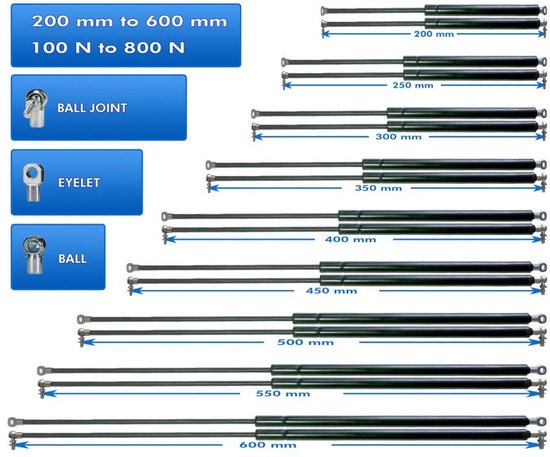 Universele Gasveren Lifters voor Bootmotorkap en Scharnieren - 100-600mm, 100N-800N van Merkloos — afbeelding 3