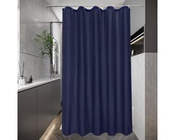 EurCross Smal douchegordijn 100x200 van textielstof, wasbaar, waterdicht en sneldrogend badgordijn in blauw, schimmelwerend en antibacterieel douchegordijn met 7 ringen