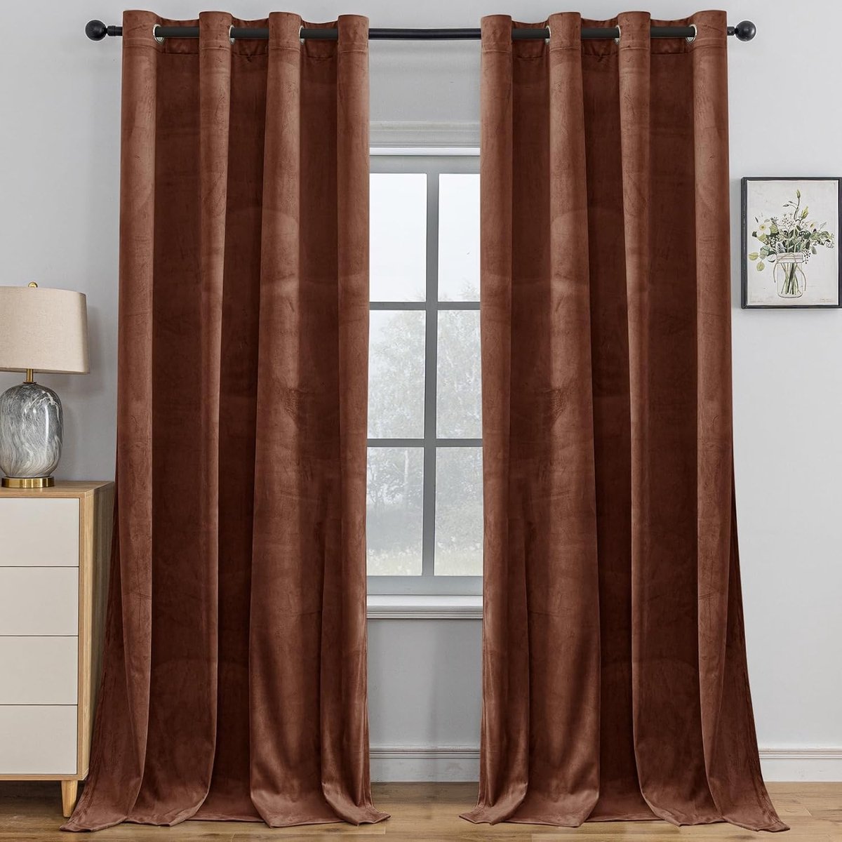 Fluwelen Gordijnen Set Van 2, 140 X 225CM(BxH), Thermisch Verduisteringsgordijn, Ondoorzichtig Gordijn Met Oogjes, Thermogordijn Woonkamer Slaapkamer, Geluidsisolatie, Bruin