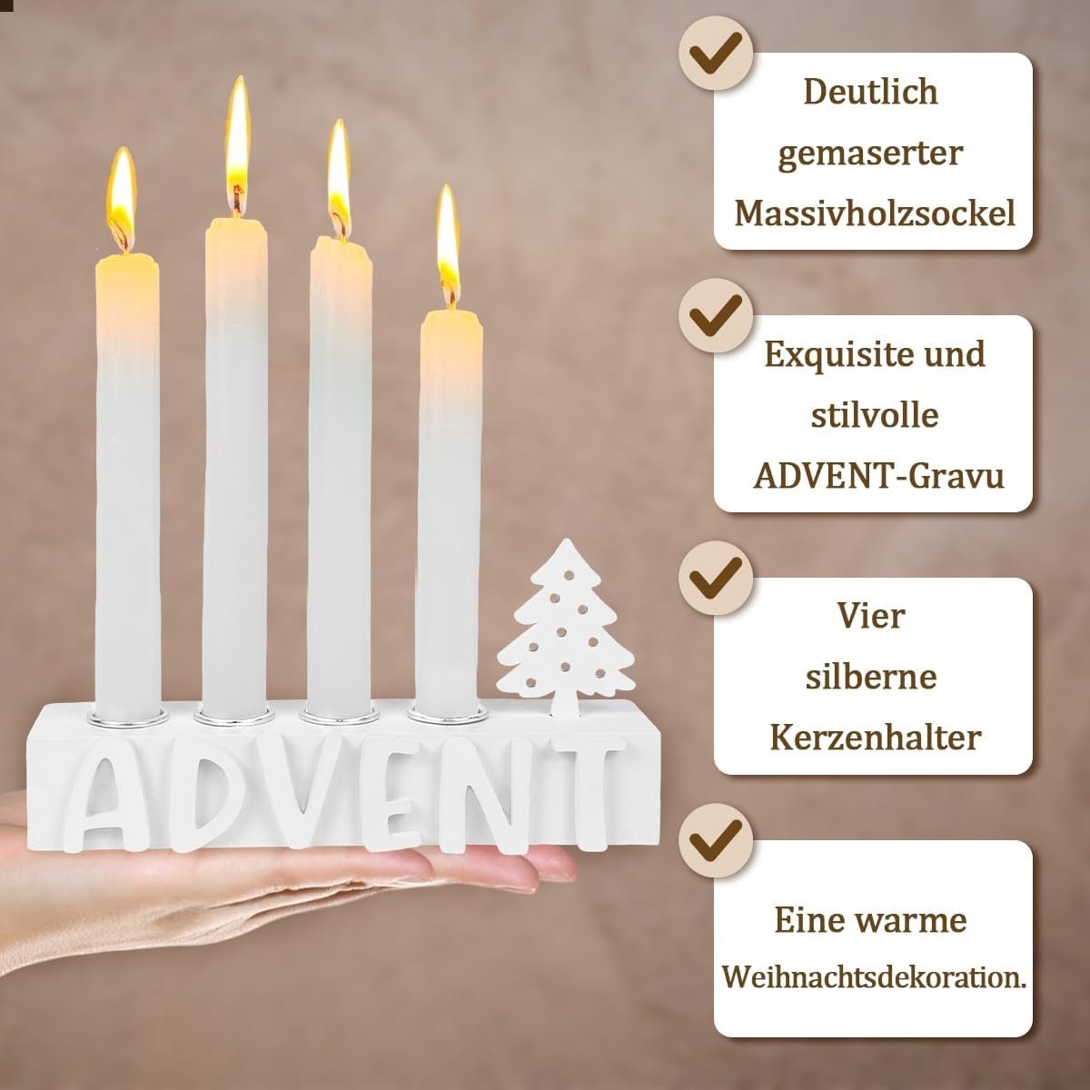 adventskrans, adventsstuk, langwerpige adventskandelaar, hout, adventskrans, modern, adventskaarsdienblad, Kerstmis, adventsdecoratie, tafeldecoratie, kerstdecoratie – foto 6