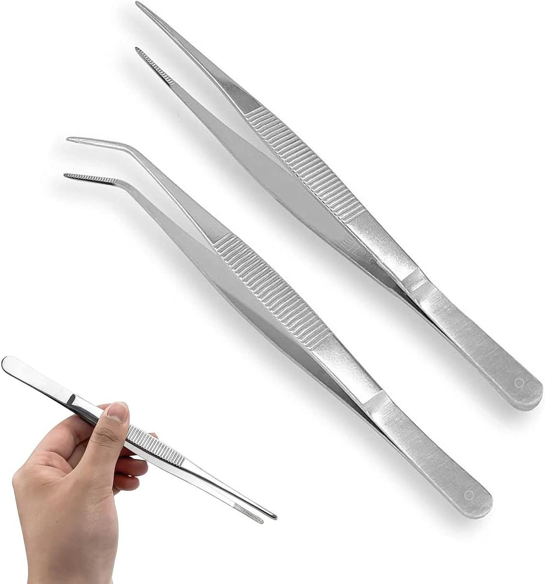 Lange Pincetten - Precisie Tangen - Aquarium Planten Verzorgen - Antislip Handvat - 25 cm - Zilver