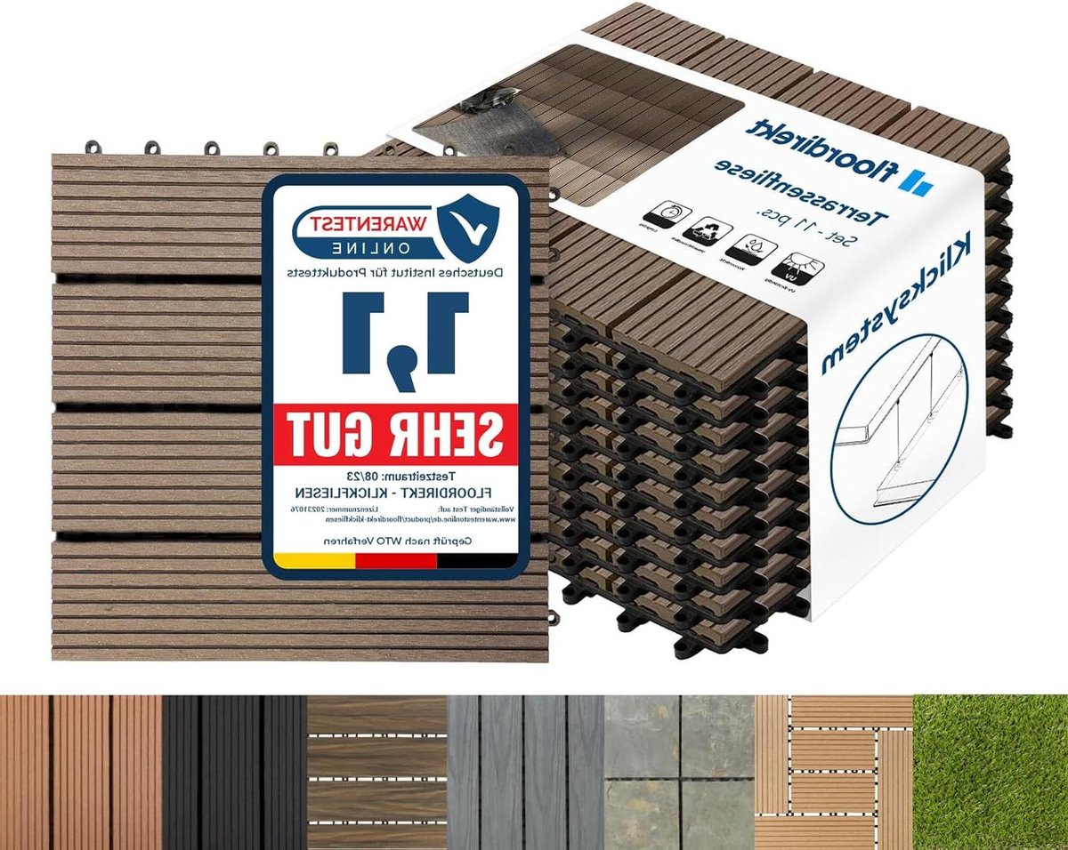 Terrastegels WPC - Houten composiet tegels - Buitenruimte creëren - Eenvoudig kliksysteem - 1 m² 11 stuks - Donkerbruin