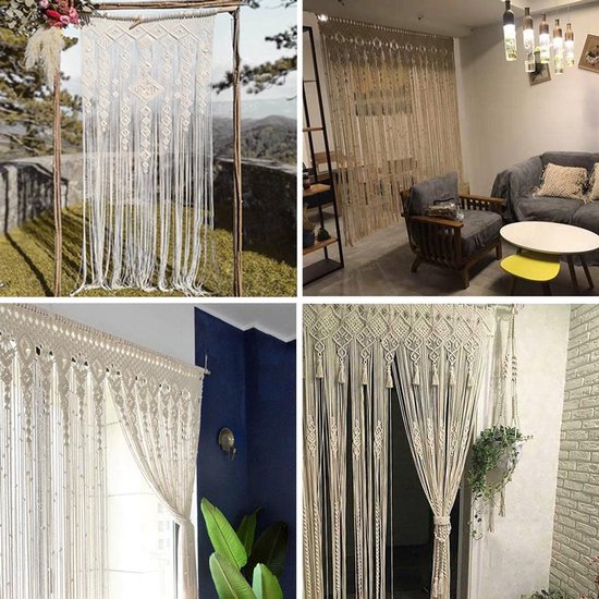 Macramé wandtapijt, handgemaakte geweven tapijt, ruimteverdeler, gordijnen, boho-deurgordijn voor bruiloft, achtergrond, raamgordijnen, woondecoratie, 100 x 200 cm — afbeelding 3