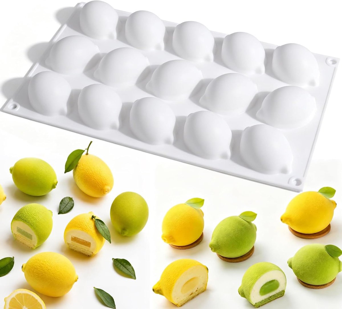 YXHZVON Siliconen mal citroen, 1 stuks chocoladevormen 15 holtes, siliconen mallen bakken voor chocolade muffin brownie mousse cake bonbons