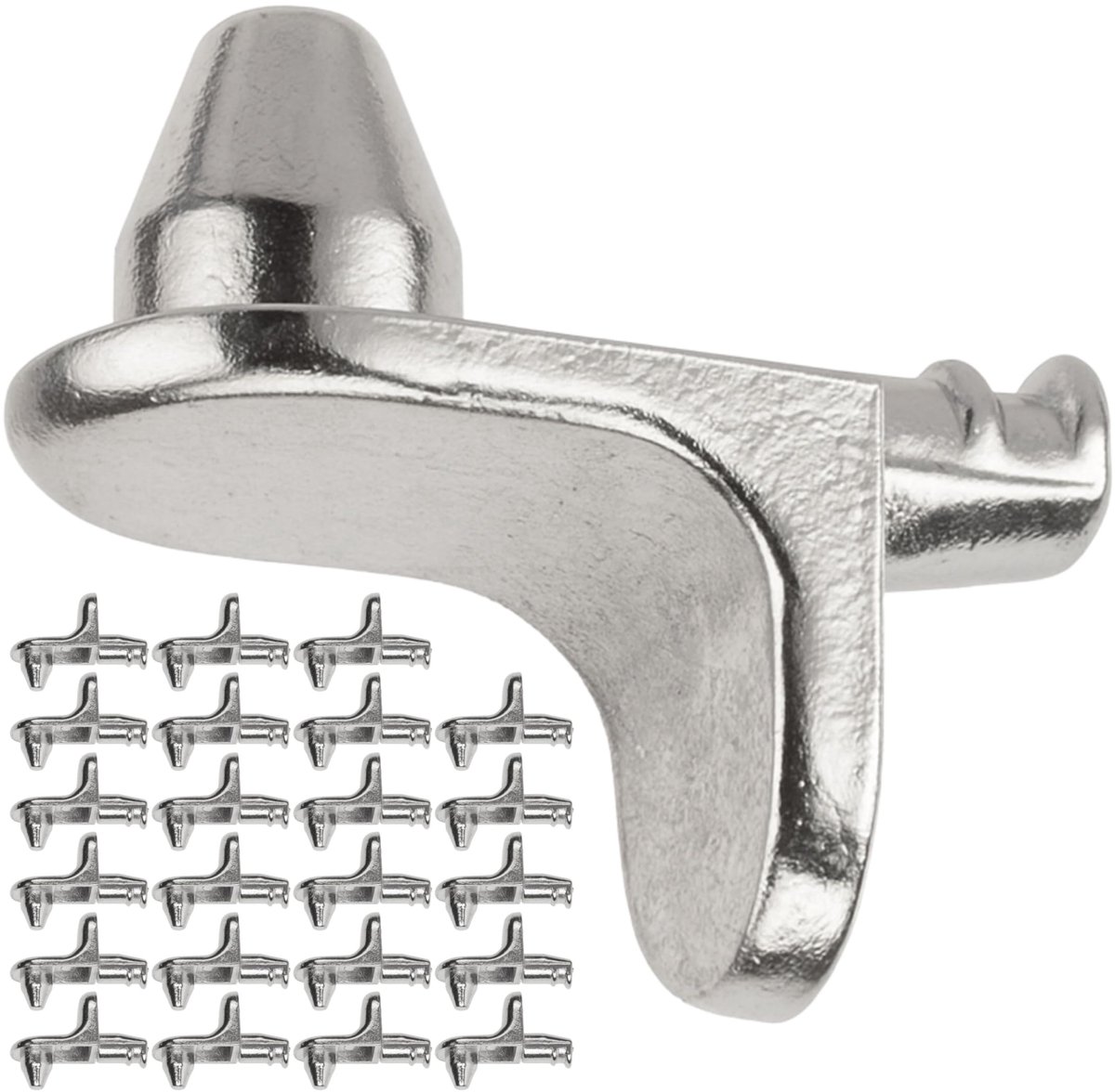 Day Mate, 24 stuks, schuine plankdrager met dubbele spigot voor boorgaten Ø 5 mm, L-vormige stalen drager, roestvrij, plankhouder