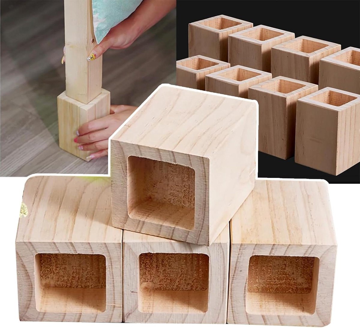 Houten Meubelverhogers - Bedverhogers Bankpoten - Meubels Verhogen - Massief Hout - 10 cm - Houtkleur
