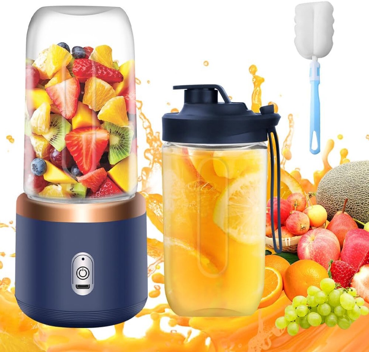 mixer, TGKYK 400ML draagbare blender met bekers, borstels en 6 messen, USB-oplaadbare mixer smoothie maker to go, staande mixer klein voor het bereiden van milkshakes, sappen, smoothies