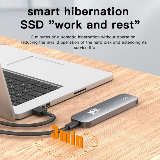 Externe SSD - Mini SSD Draagbare Opslag - Bestanden Opslaan - Schokbestendig Metaal - 2 TB - Grijs — afbeelding 2