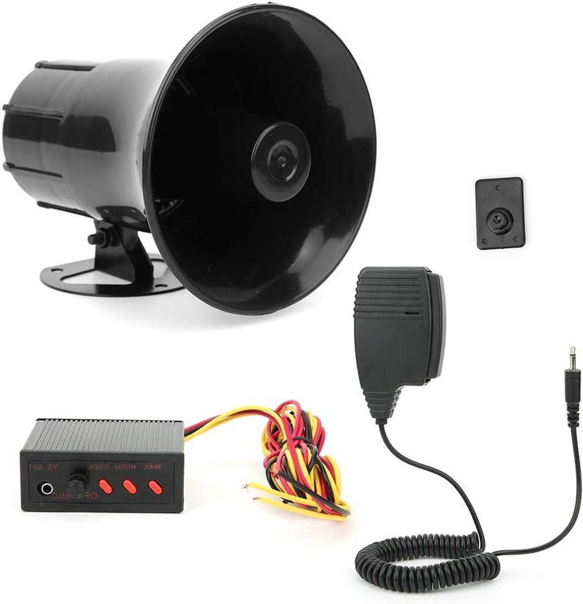 Autowaarschuwingsalarm - Claxon Sirene - Verkeersveiligheid Verhoging - 3 Sirenegeluiden - 115dB 50W - Zwart
