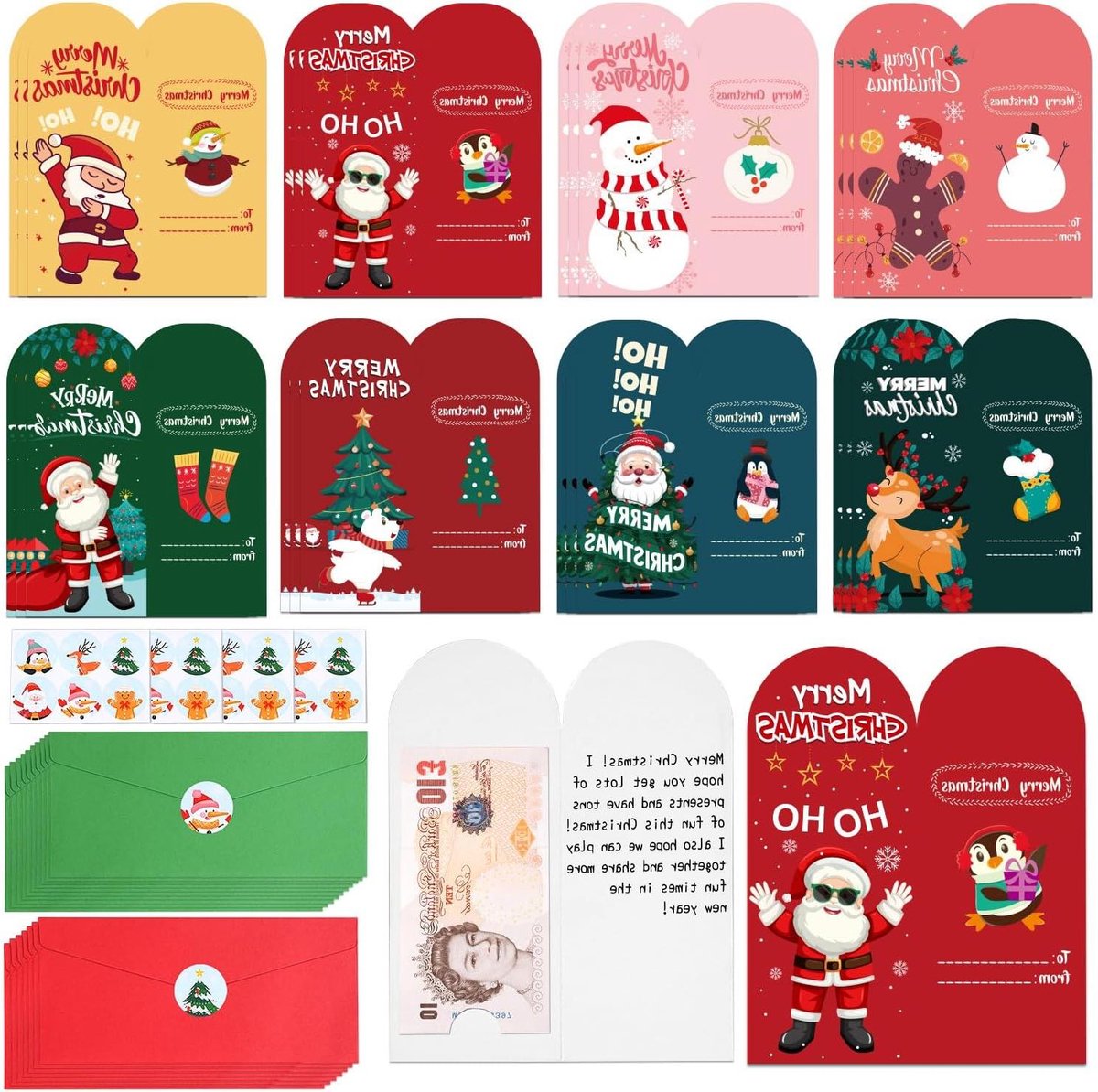 Kerst Geld Portefeuilles - Kerstkaarten Enveloppen - Cadeaus Geven - 24 Verschillende Ontwerpen - 20 x 20 x 1 cm