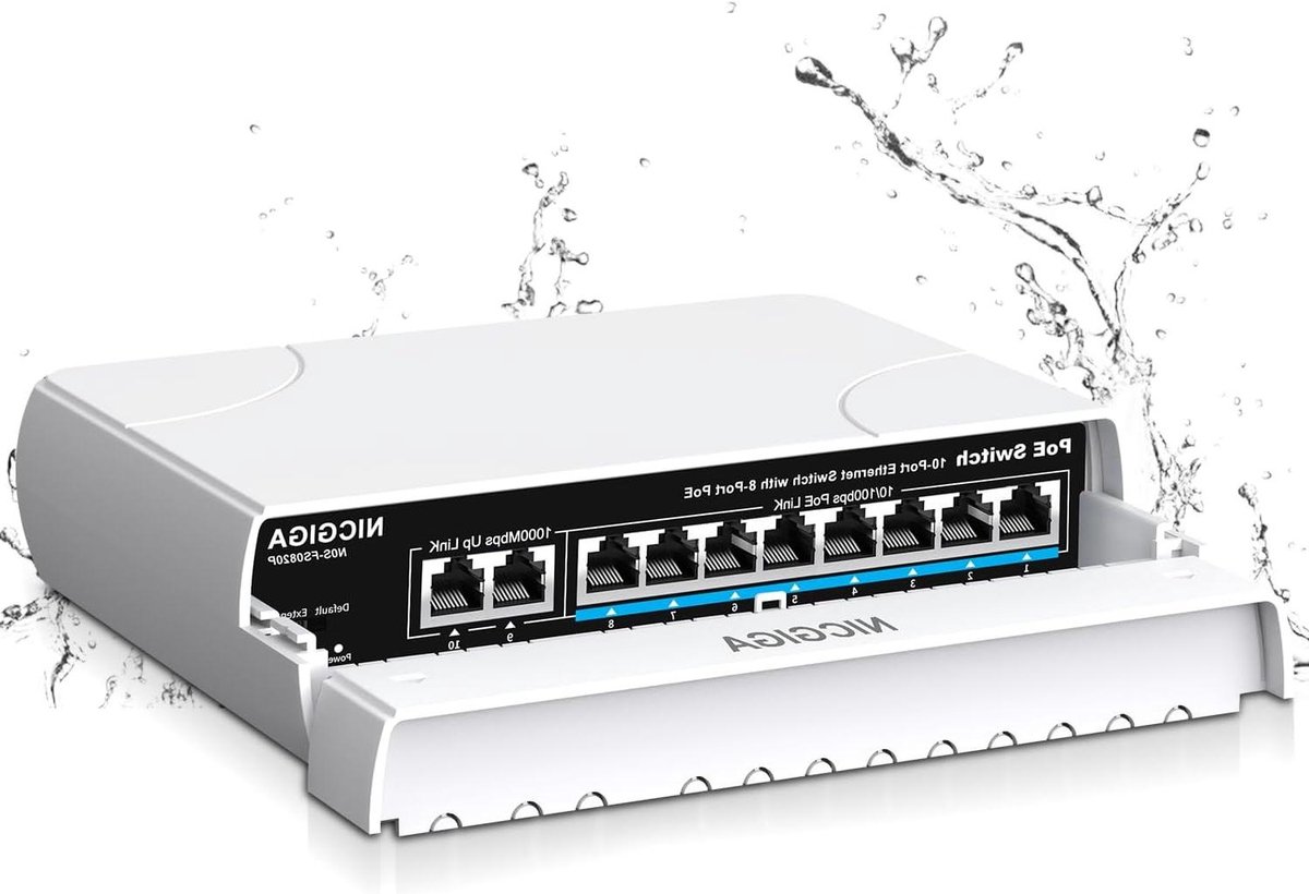 PoE Switch - Netwerk Switch - Outdoor Surveillance - Waterproof IP65 - 10 Poorten - Zwart