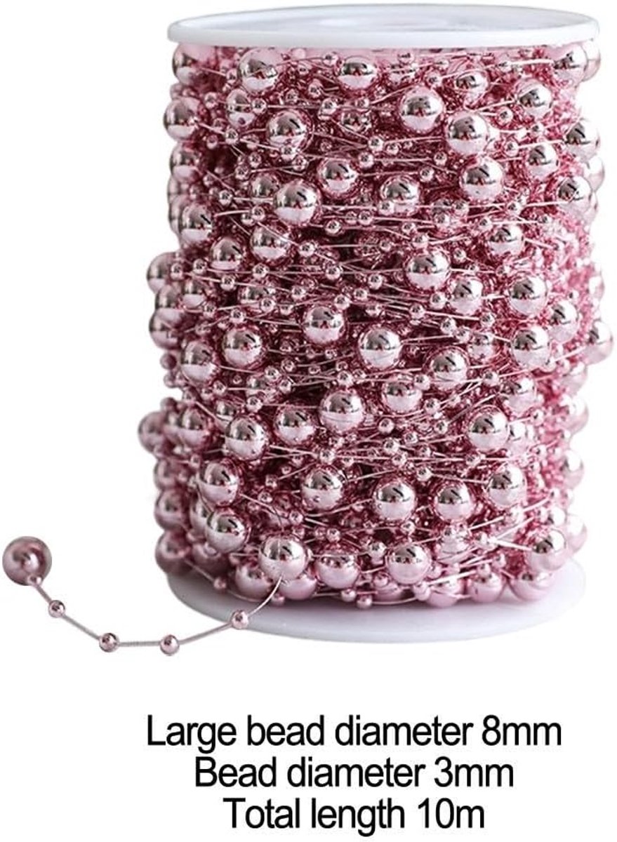 Kerstboom Versiering Ketting - Kerst kralen slinger - Feestelijke Decoratie - Reflecterend Kralenontwerp - 10 meter - Roze – foto 7
