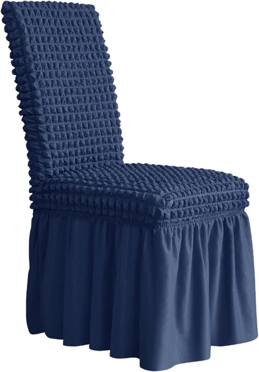Stoelhoezen Eetkamer - Stoelbekleding Meubelbeschermer - Meubels Vernieuwen - Met Rok Afneembaar - 6 STUKS - Donkerblauw