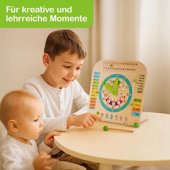 Houten Leerklok - Kinderhorloge Seizoenen - Tijd Leren - Gemaakt van Inheems Hout - 25 x 25 cm - Multicolor — afbeelding 4