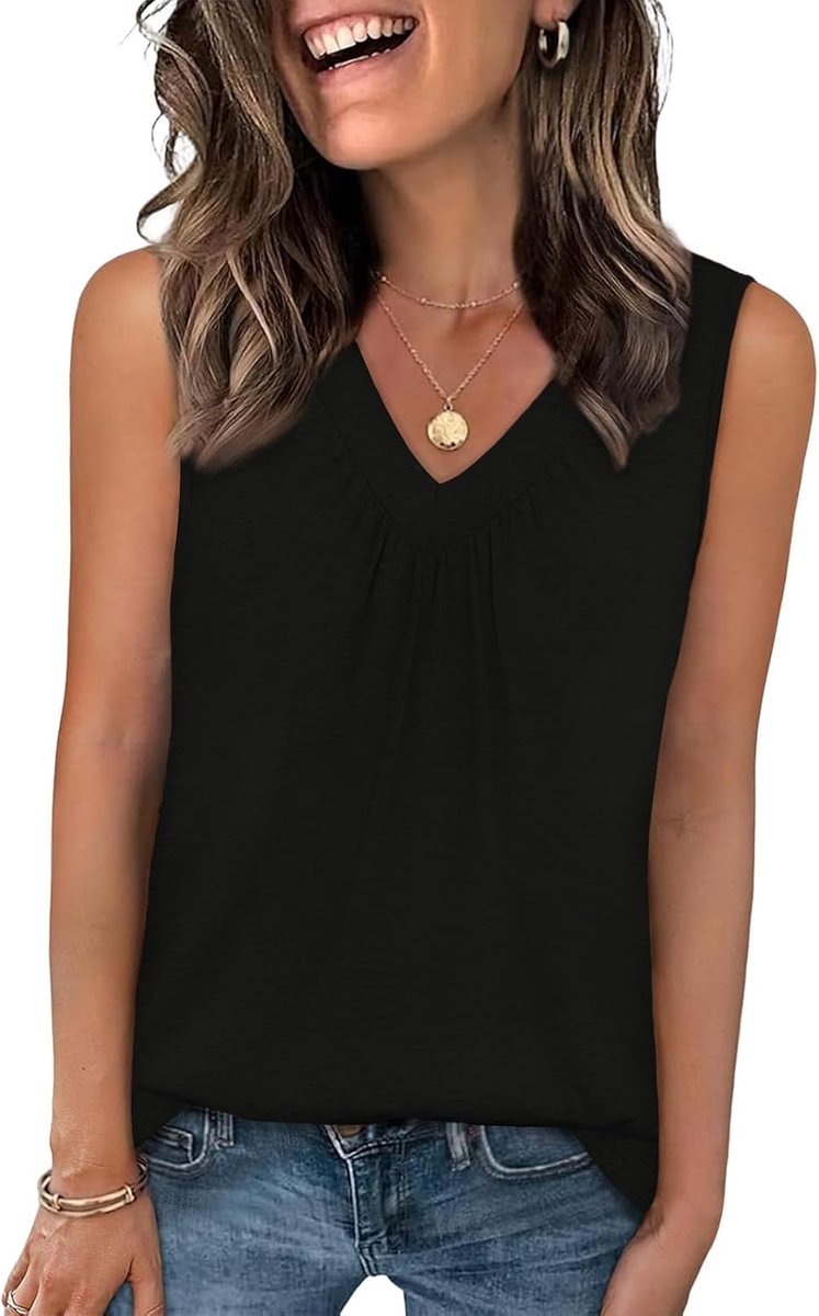 Dames Tanktops Zomer V-hals Top Losse Pasvorm Blousetop Basic Casual Mouwloos T-shirt Lang Vest