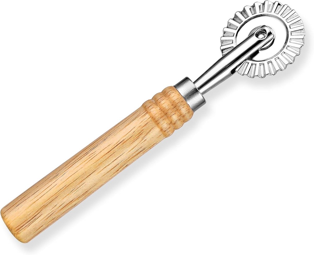 Deegsnijder, roller, deegsnijder, golvend, deegrandwiel, gekarteld deeg, enkel lemmet, ravioli, krimper wiel, pastasnijder, wiel met houten handvat, geschikt voor huishouden, keuken