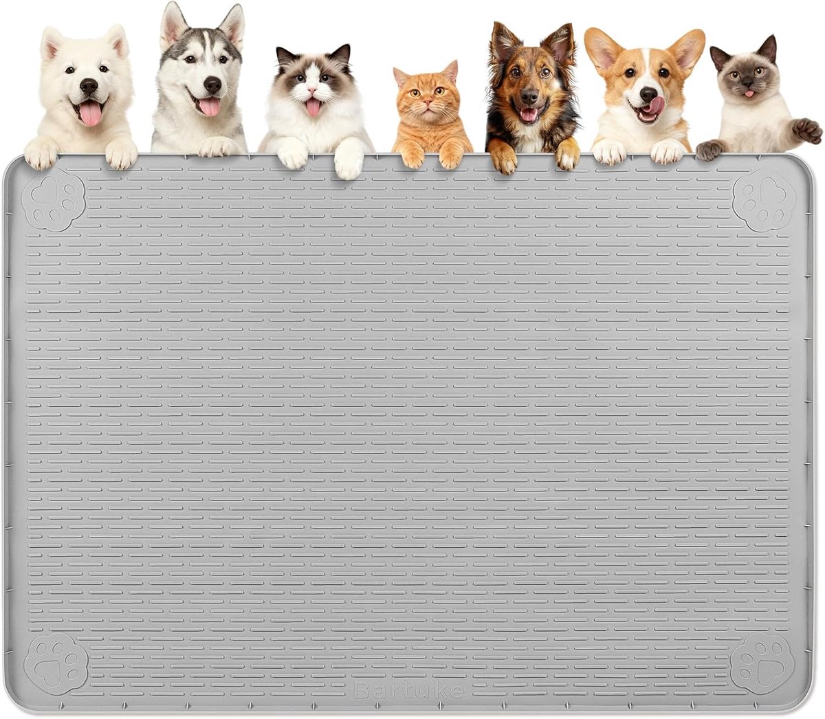 grote XXL hondenvoermat, 178 x 114 cm, siliconen voedermat met verhoogde rand, placemats voor kleine, middelgrote en grote huisdieren, antislip, gemakkelijk te reinigen (lichtgrijs)
