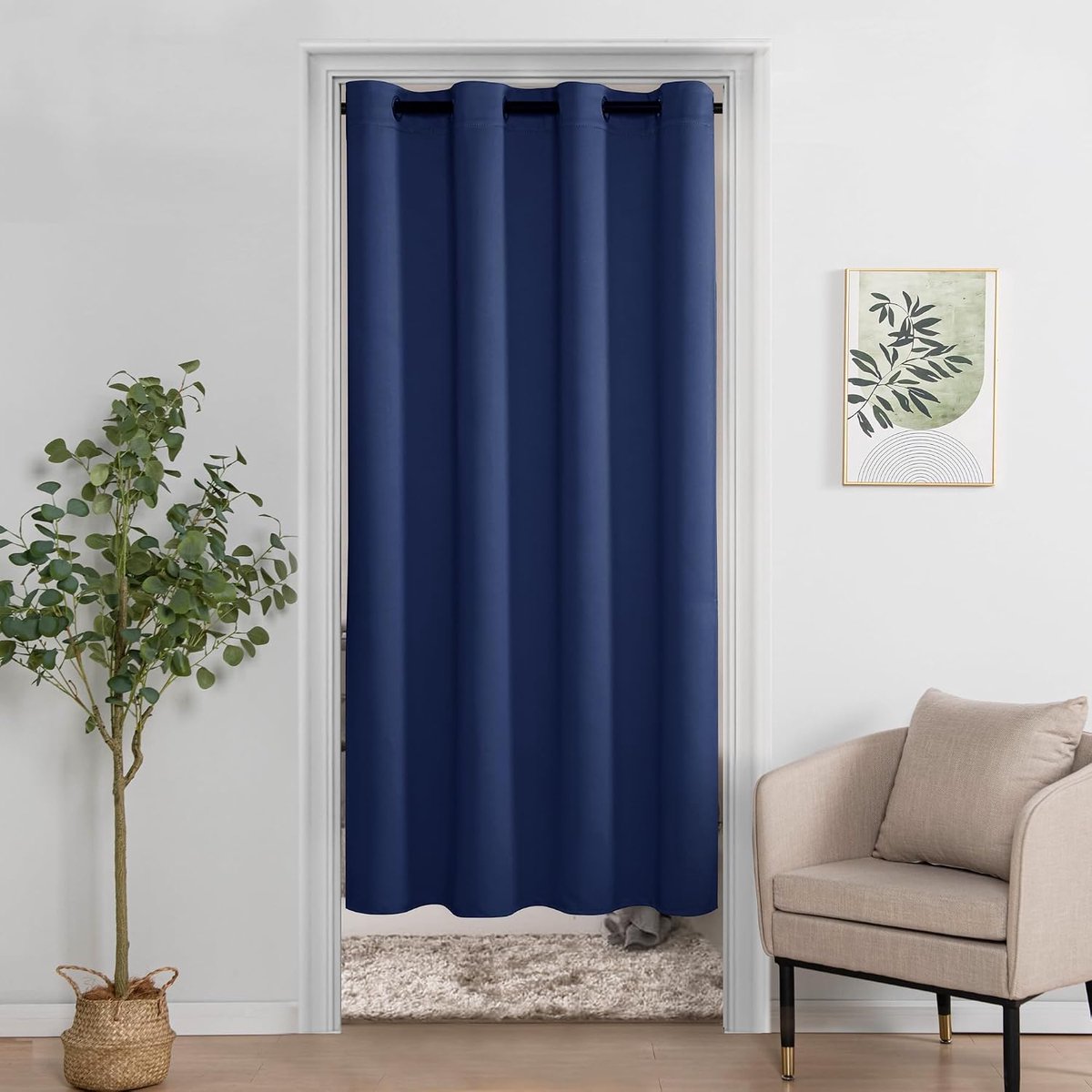 Deurgordijn, kastgordijn voor open kast, ondoorzichtige deurgordijnen met ringen, geschikt voor woonkamer, slaapkamer, werkkamer, 1 stuk, donkerblauw, 160 x 132 cm (H x B)