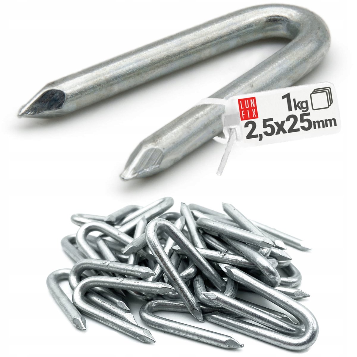 LUN FIX - Krammen 2,5 x 25 mm - 1kg (ca. 360 stk.) - Verzinkt staal - U-vormige krammen voor gaas