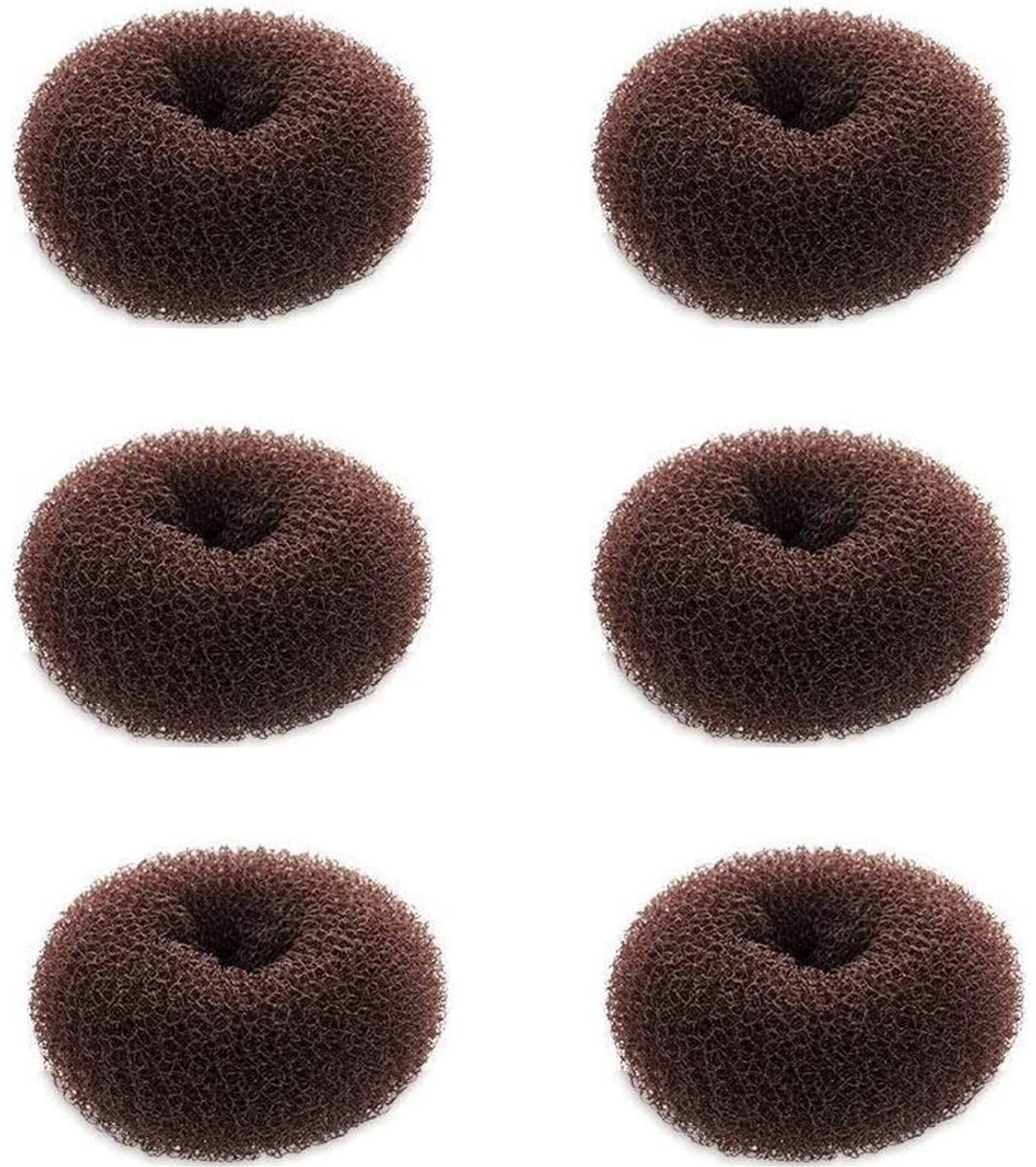extra kleine haarknotjesmaker voor kinderen, 6 stuks chignon haardonut sokbroodje, mini haardonut vormer voor kort en dun haar, klein formaat 2,4 inch, donkerbruin