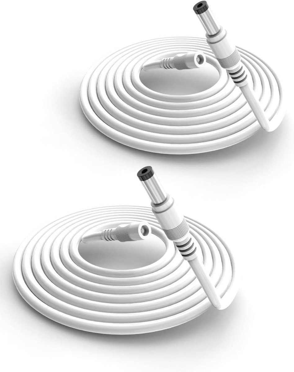 Stroom Verlengkabel - DC Kabel - Beveiligingscamera Voeden - 12 Volt Universeel - 2 stuks 1 meter - Wit