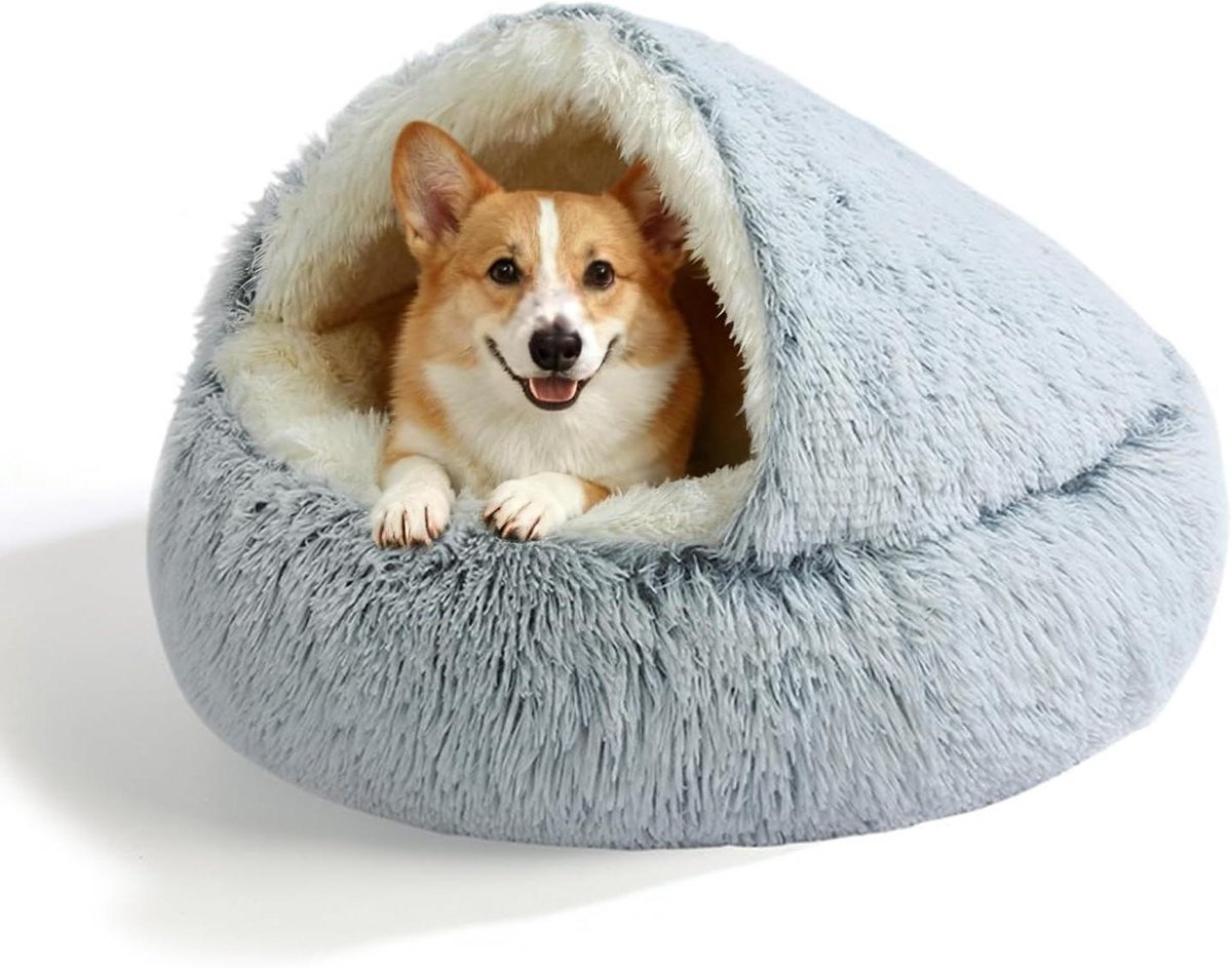 Hondenbed met deken - Hondenmand verwarmd - Comfort voor huisdieren - Zelfverwarmend pluche - 65 cm - Grijs
