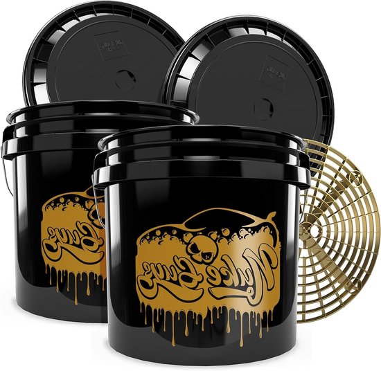 Autowas Emmer Set - Wasemmer GritGuard - Auto Onderhoud - Met Vuilzeef - 13 Liter - Goud Zwart