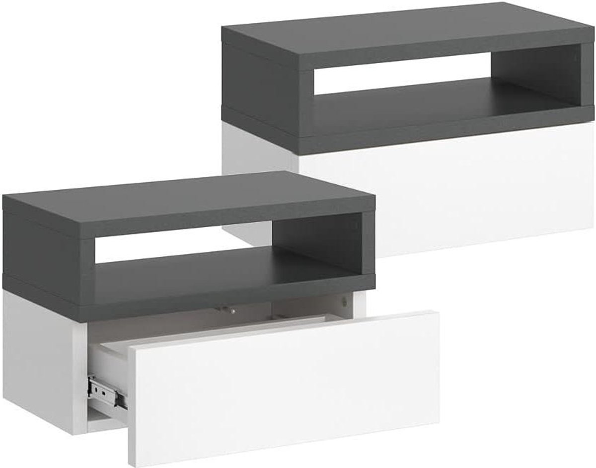 Nachtkastje Set - Bedtafel Hangend - Slaapkamer Opbergen - Push-to-open Lade - 45 x 28 cm - Antraciet