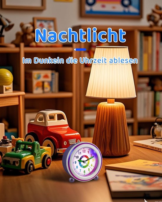 Kinderwekker Voetbal - Analoge Klok - Wakker Worden - Stil Zonder Tikken - 9 x 3.8 x 10.5 cm - Paars — afbeelding 4