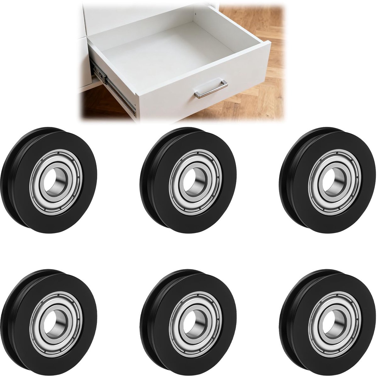 Katrollen, 5 x 20 x 7 mm, U-groefkatrol, geleiding, nylon, geleiding, roller, bal, voor schuifdeuren, ramen, laden en kasten, katrollen van nylon en kunststof, U-vorm, 5 x 20 x 7 mm