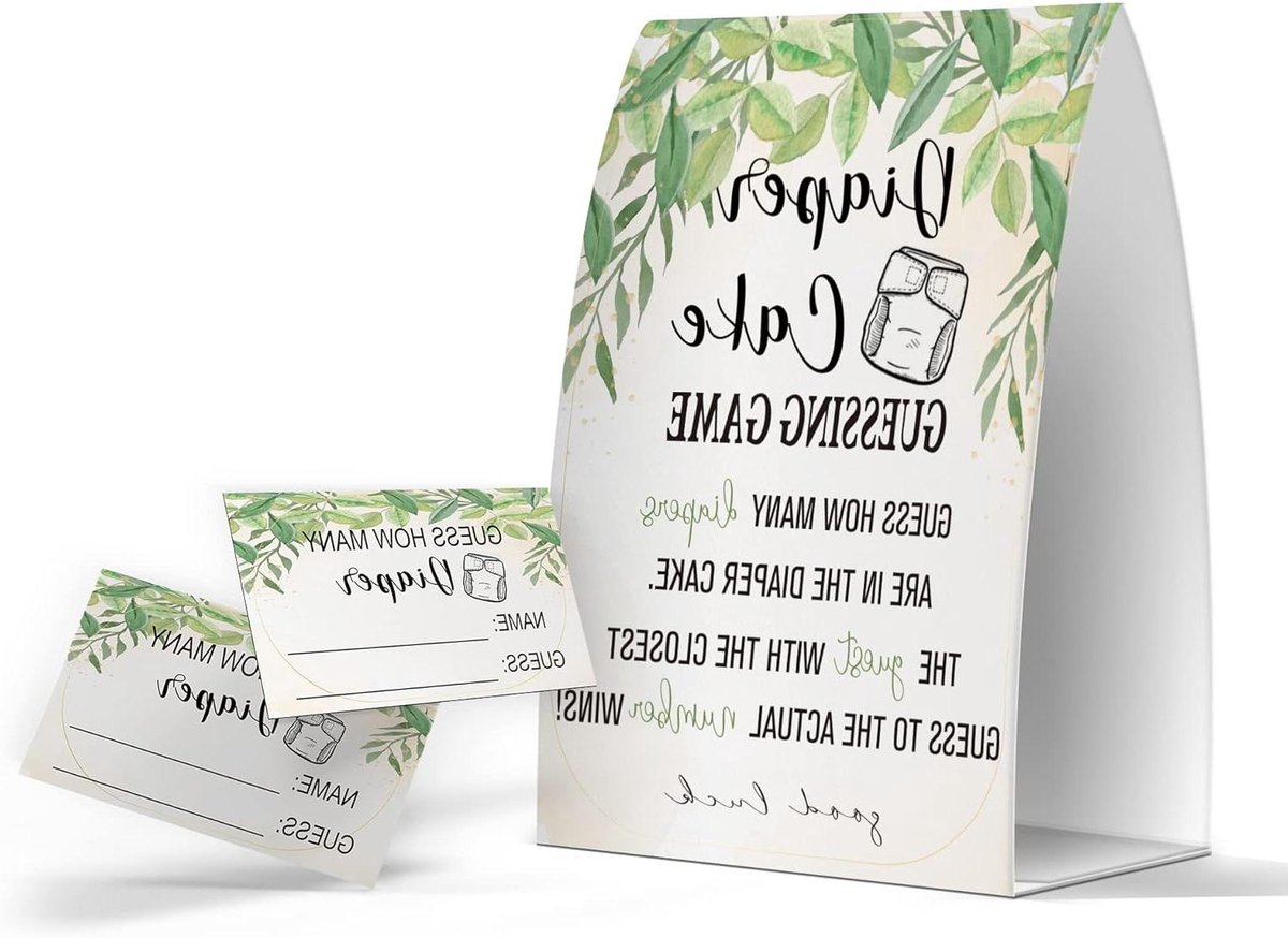 Luiertaart Spel - Babyshower Spelletjes - Feest Activiteit - Inclusief 50 Kaarten - 17.4 x 12.3 cm - Groen