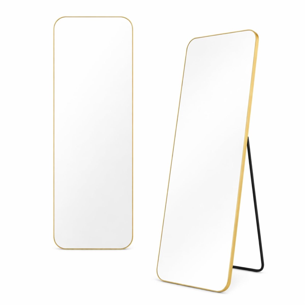 Spiegel Goud - Ovale Randen - Moderne Spiegel - Veiligheidsglas - Passpiegel 160x50cm - Staande spiegel met haken - Slaapkamerspiegel - Hangspiegel - Wandspiegel