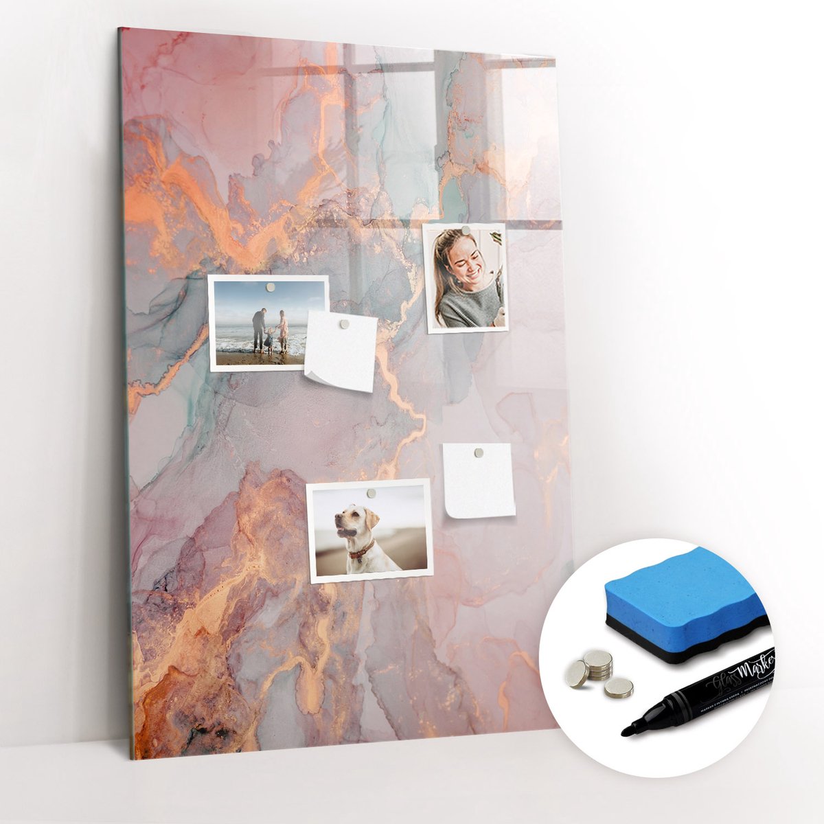 Tulup Whitebord - Kristalmarmer - 60 x 90 cm - Veelkleurig Magnetic Board - Gratis 5 Sterke Magneten + Whiteboard Marker & Wisser - Decoratief Magnetisch Bord - Memo Magneetbord - Ideeënbord Thuiswerkplek