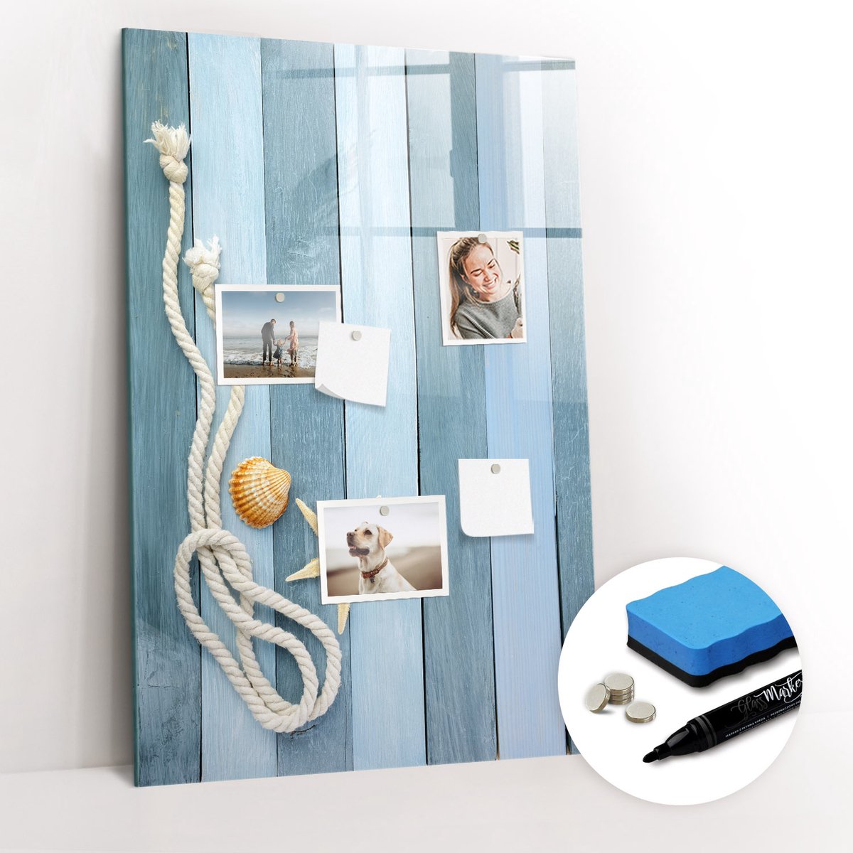 Tulup Whitebord - Zee-dingen borden - 60 x 90 cm - Blauw Magnetisch Bord Kind - Gratis 5 Sterke Magneten + Whiteboard Marker & Wisser - Scandinavisch Design Bord - Memobord Keuken - Organiseer Je Bureau