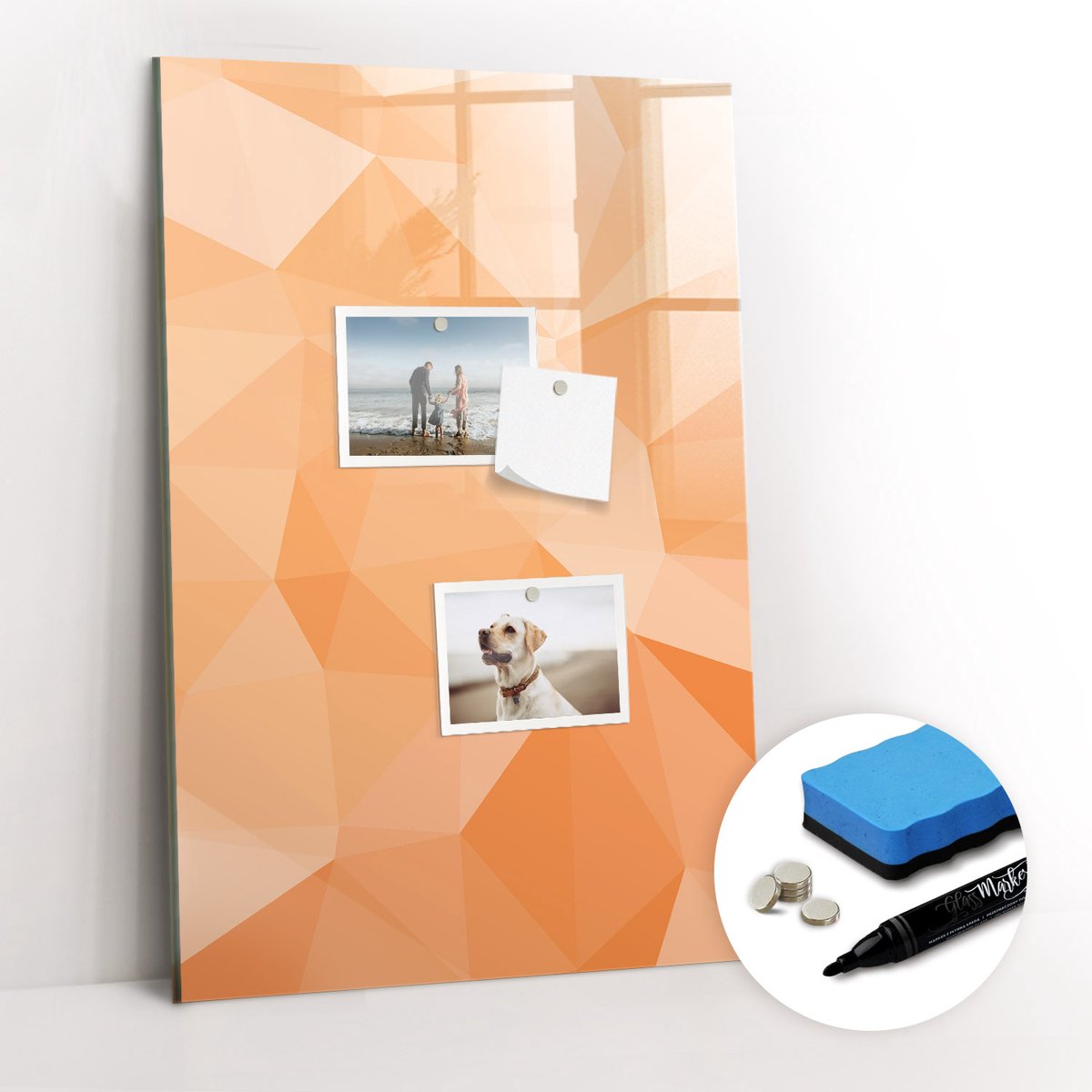 Tulup Whitebord - Neon driehoeken abstract - 40 x 60 cm - Oranje Magnetisch Bord Kind - Gratis 5 Sterke Magneten + Whiteboard Marker & Wisser - Scandinavisch Design Bord - Magneetbord Foto - Organiseer Je Bureau