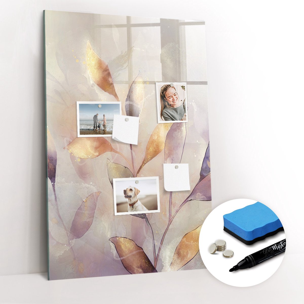 Tulup Whitebord - Aquarelplanten - 60 x 90 cm - Veelkleurig Magnetisch Bord - Gratis 5 Sterke Magneten + Whiteboard Marker & Wisser - Moderne Wanddecoratie - Magnetisch Bord Kind - Notitiebord Werkplek