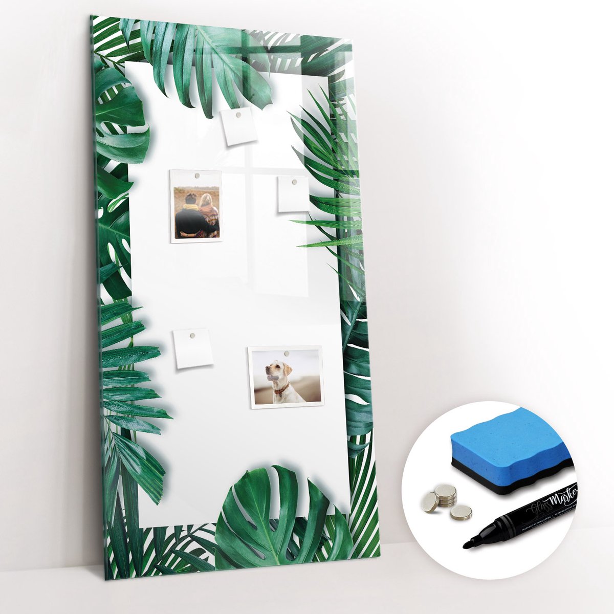 Tulup Whitebord - Monstera frame - 60 x 120 cm - Groente Memobord Keuken - Gratis 5 Sterke Magneten + Whiteboard Marker & Wisser - Organizer Muur - Magnet Board - Organiseer Je Bureau