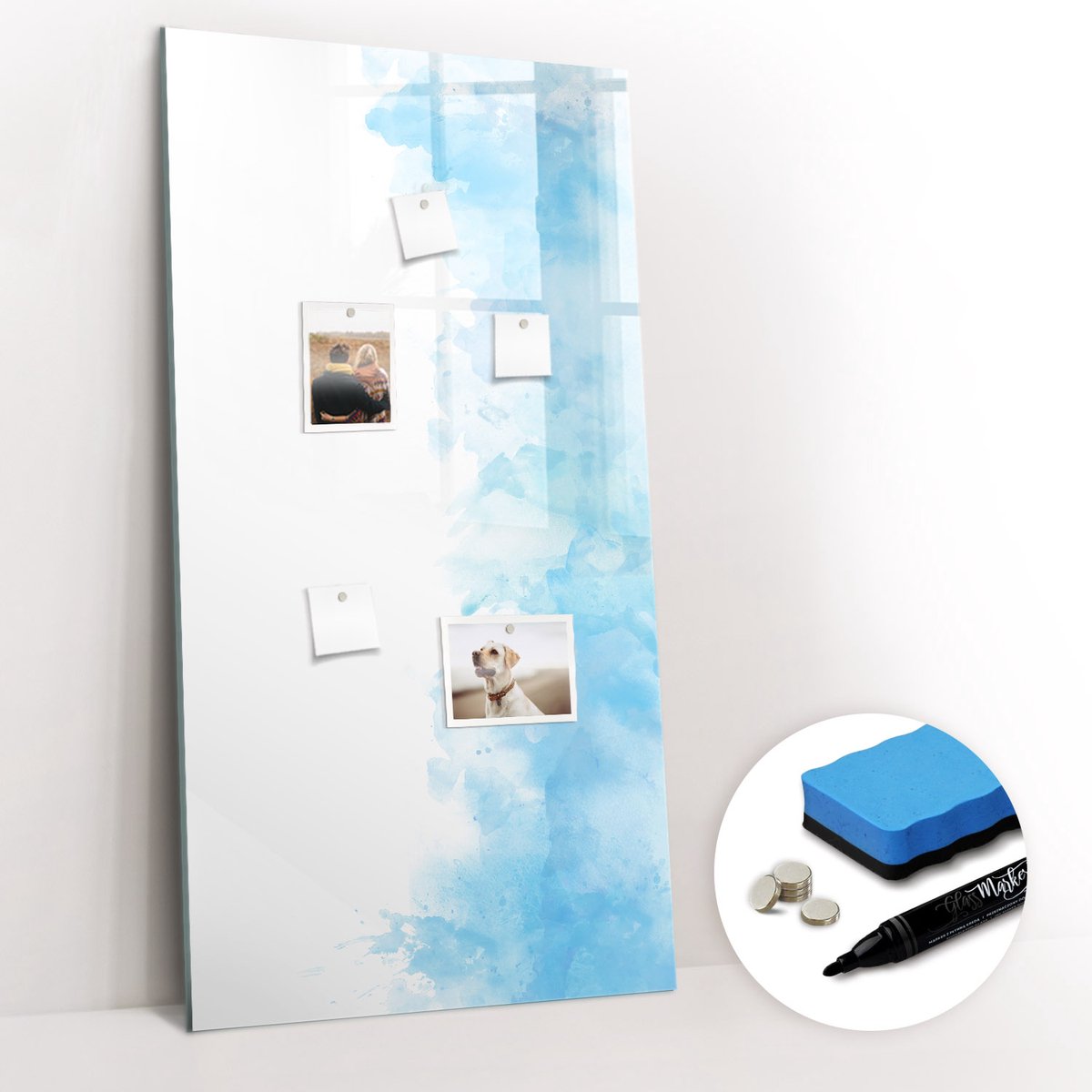 Tulup Whitebord - Aquarelvlekken - 60 x 120 cm - Blauw Magneetbord Rechthoekig - Gratis 5 Sterke Magneten + Whiteboard Marker & Wisser - Minimalistisch Prikbord - Magnetisch Memobord - Organiseer Je Bureau