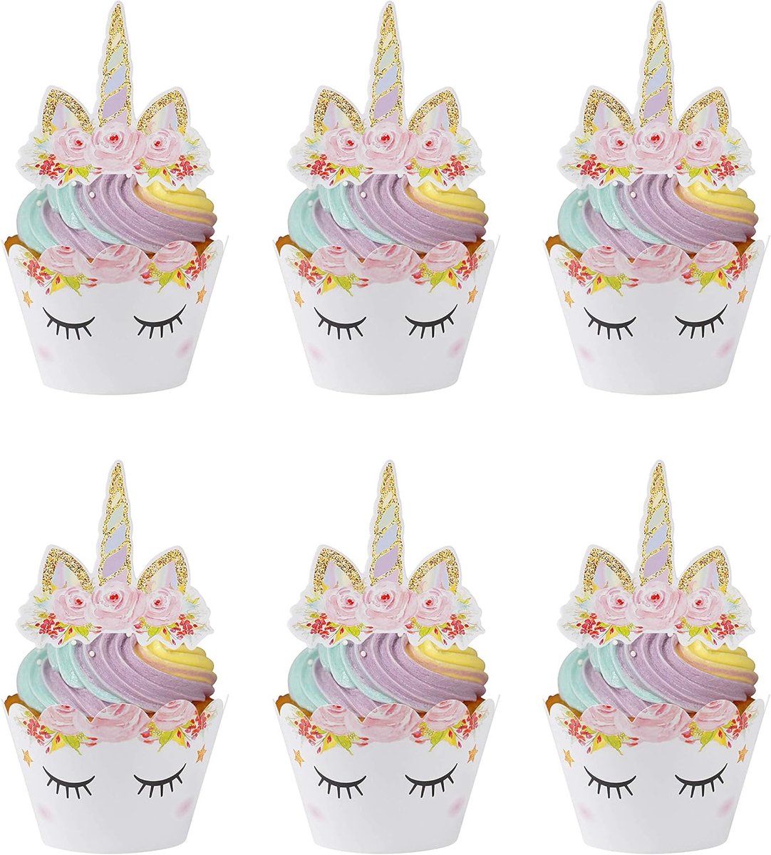 Toppers Wimper Cupcake Wrappers Eenhoorn Cupcake Wraps Liner Baking Cup voor Kids Meisjes Verjaardag Themed Party Baby Douche 24 Sets