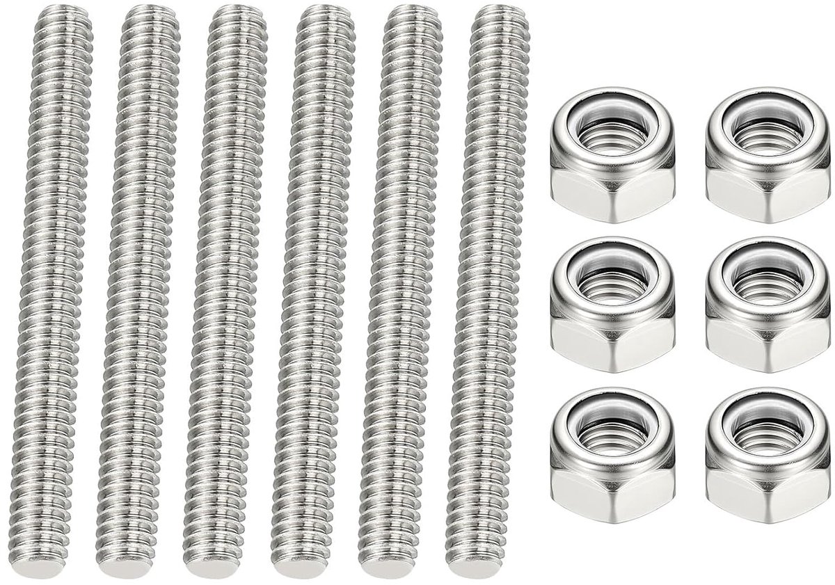 1/4"-20 UNC Volledige Draadstang 60 mm Lengte 304 Roestvrij Staal Rechts Draad Stang Met Moeren Voor Buisklemmen Ophangingen U-bouten 6 Stks