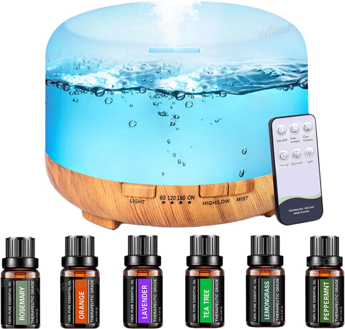 Ultrasone aroma-diffuser voor etherische oliën met LED-verlichting - Luchtbevochtiger en luchtreiniger
